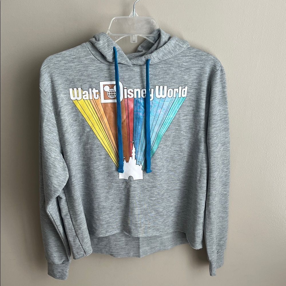Walt Disney World Hooded Castle Rainbow Cropped High Low Sweatshirt Small EUC